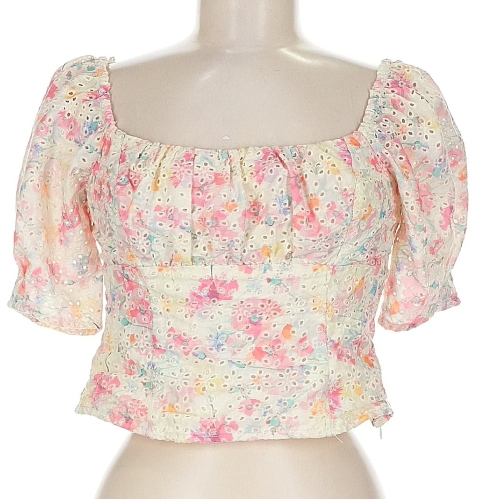 ASTR Multicolor Floral Eyelet Blouse Size L Spring